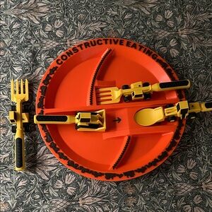 Constructive Eating Construction Plate and Utensils Set